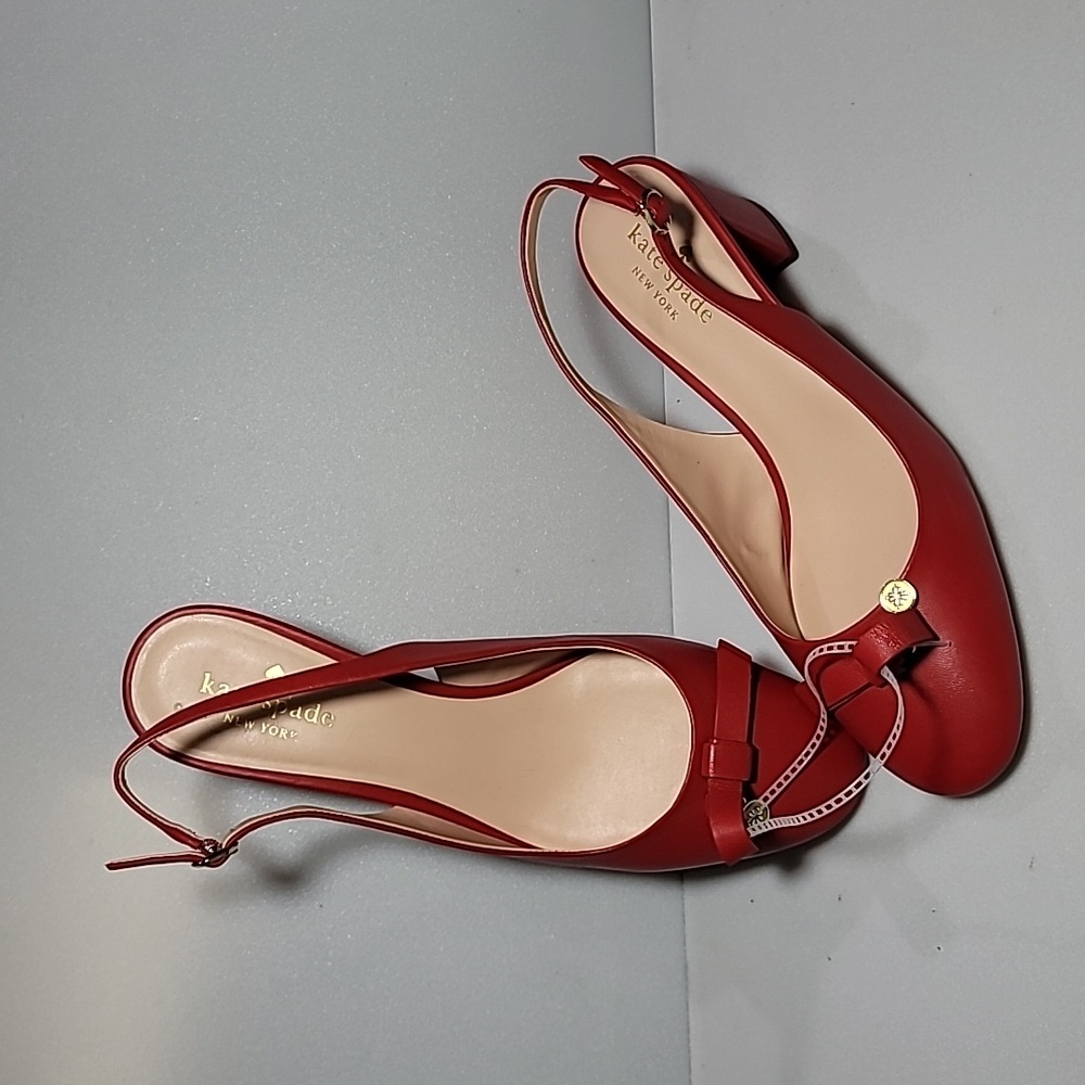 Kate Spade Cherry Red Leather Bow Slingback Heels Size 9.5 M - Picture 3 of 14